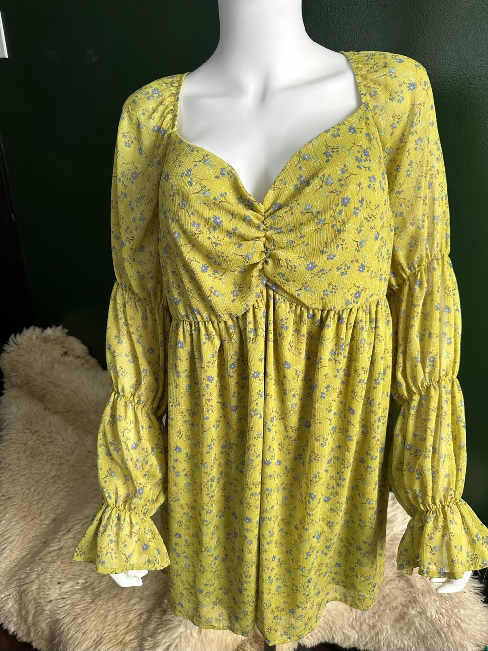 wild fable Yellow Floral Long Sleeve Mini Dress